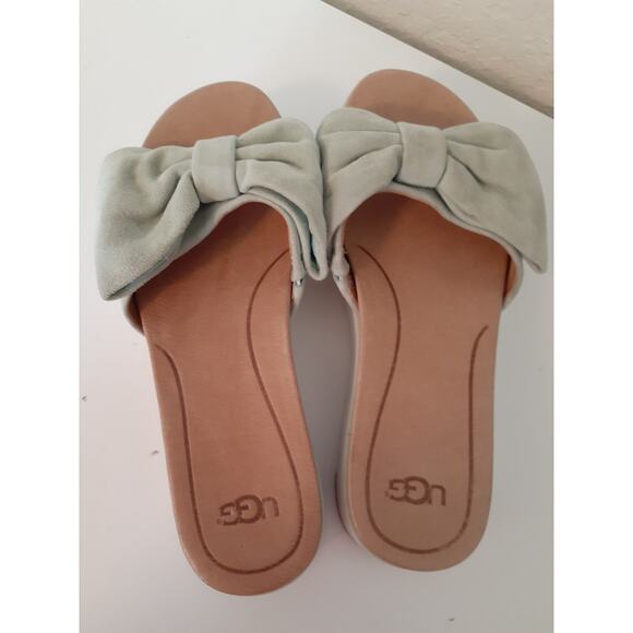 UGG Joan Ladies Green Bow Accent Slip On Platform Slides Sandals size 7.5 - Picture 3 of 7